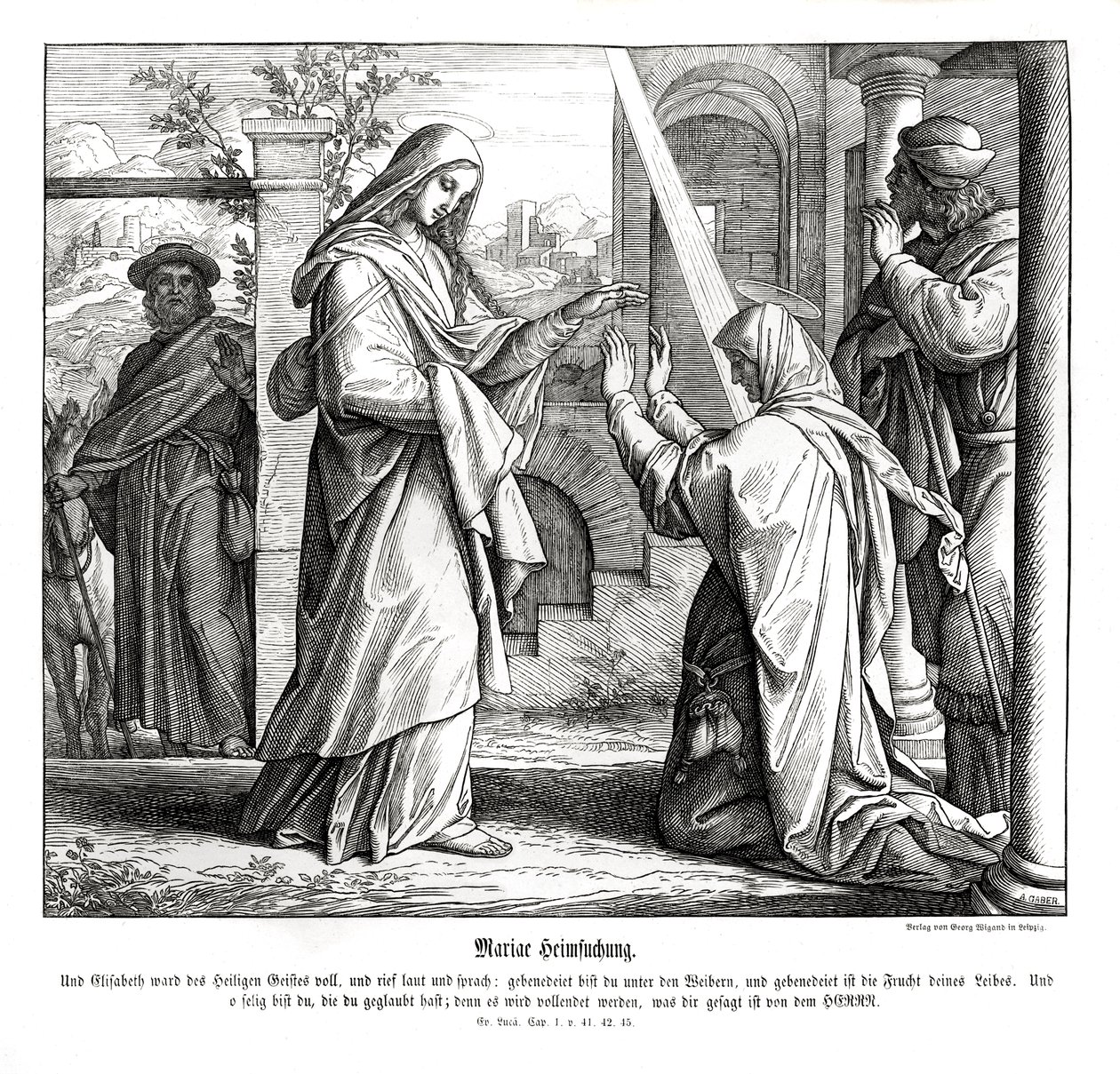 Bezoek van Maria, Evangelie van Lucas door Julius Schnorr von Carolsfeld