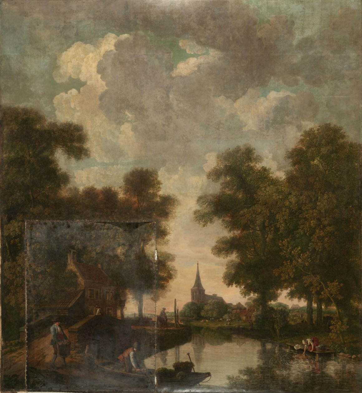 Behangsel met Hollands landschap, behorend bij de zaal van de Nieuwe Doelenstraat 22 door Jurriaan Andriessen