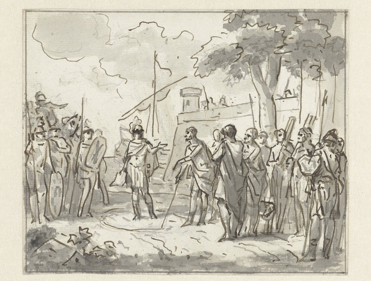 Laenas trekt een cirkel rond Antiochus IV Epiphanes in het zand door Jurriaan Andriessen