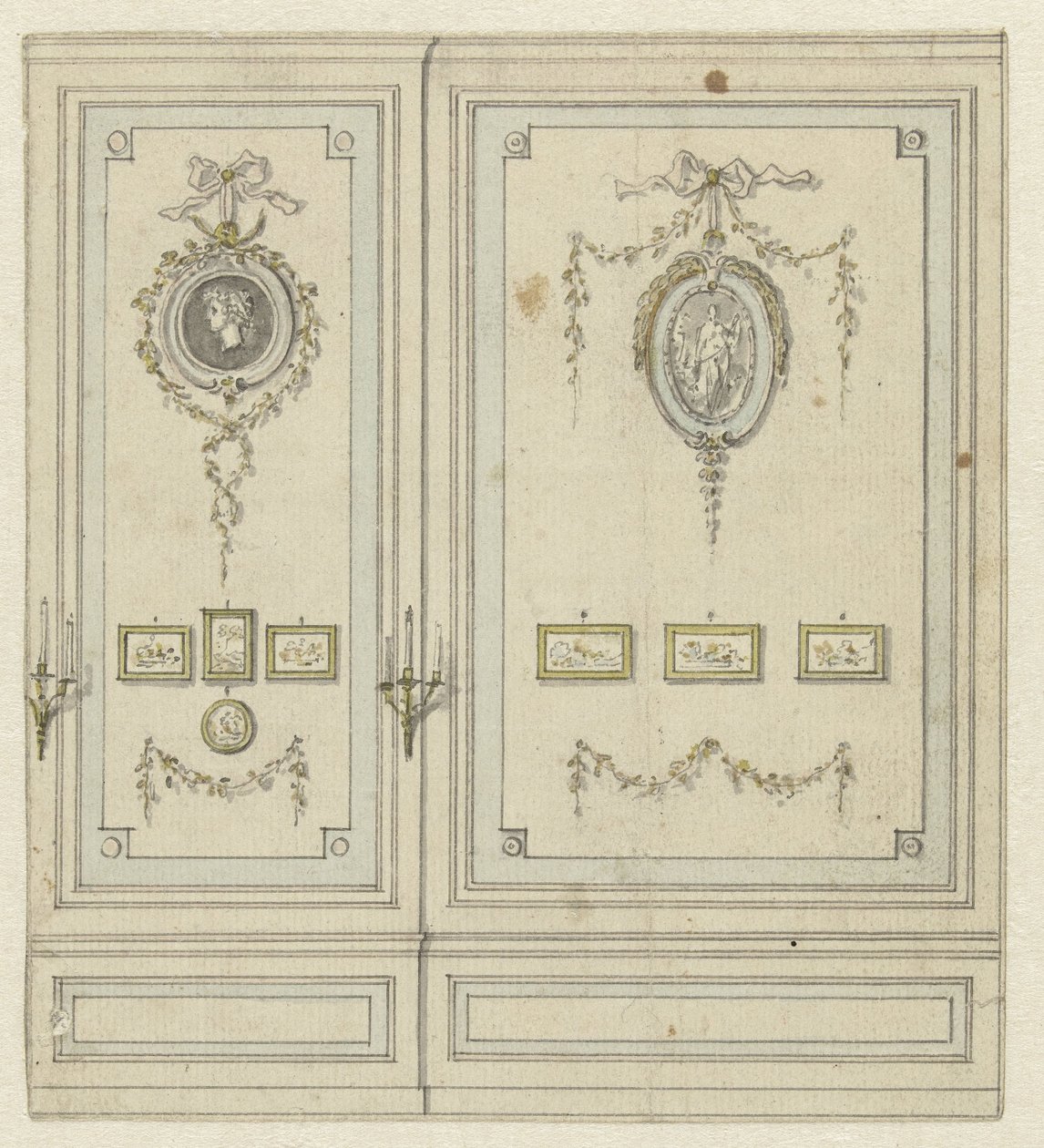 Ontwerp voor een deel van een wand voor de zijkamer van Van Hasselt door Jurriaan Andriessen