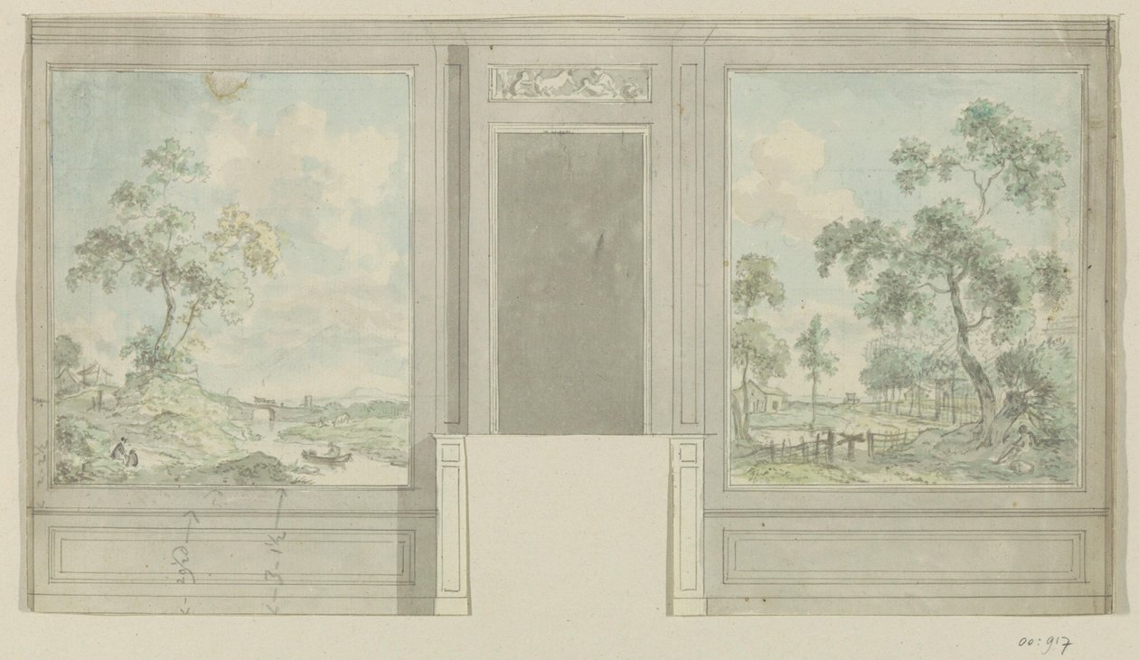 Ontwerptekening voor een kamerwand door Jurriaan Andriessen