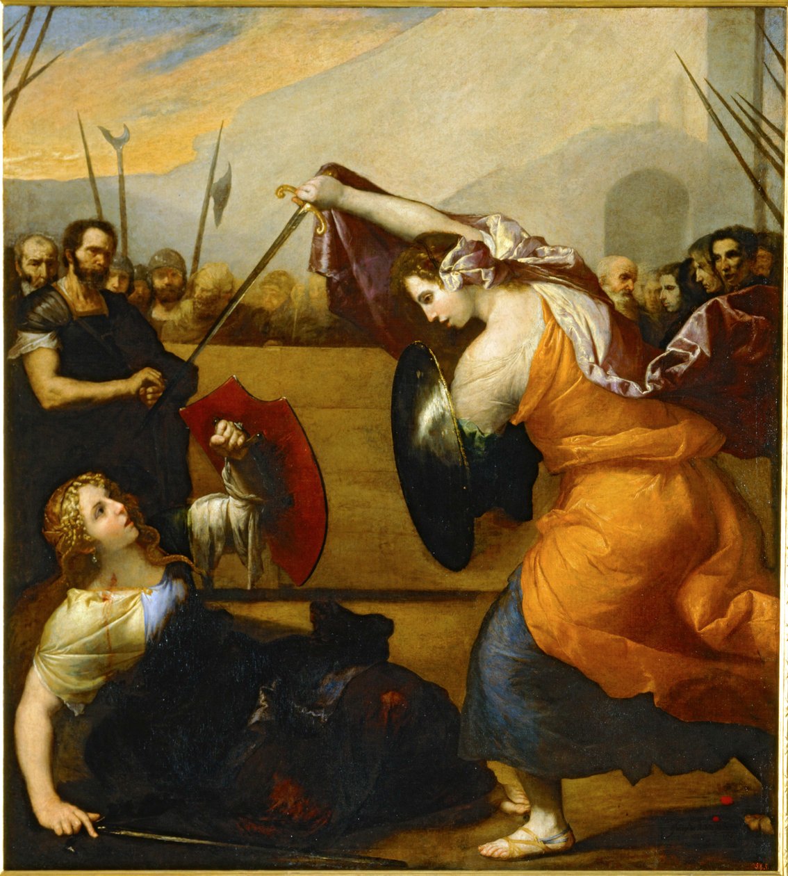 Het duel van Isabella de Carazzi en Diambra de Pottinella ... (schilderij op doek) door Jusepe de (1591-1652) Ribera