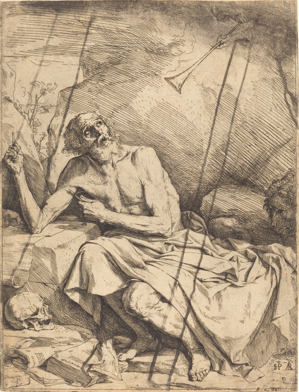 Sint Hiëronymus hoort de trompet van het laatste oordeel door Jusepe de Ribera