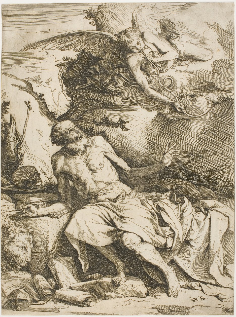 Sint Hiëronymus die naar de trompet van het laatste oordeel luistert door Jusepe de Ribera