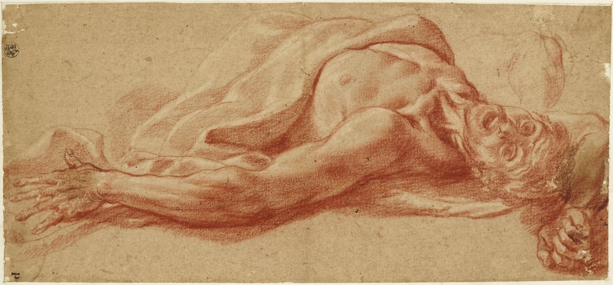 Studie van een liggende mannelijke figuur door Jusepe de Ribera
