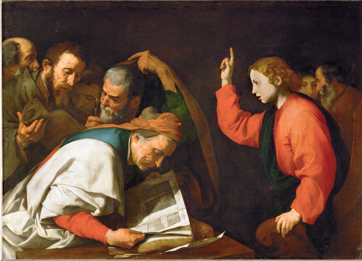 De twaalfjarige Jezus en de dokters (schilderij op doek) door Jusepe de Ribera