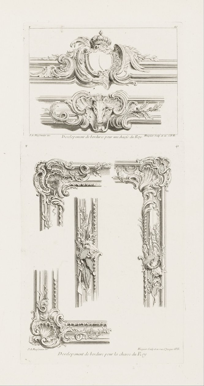 Ontwerp van twee randdetails door Juste Aurèle Meissonnier