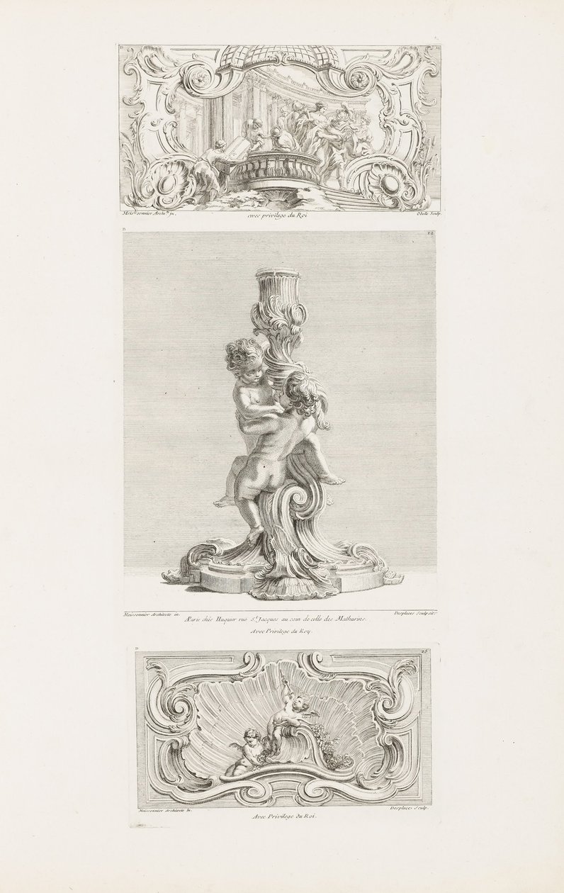 Ornament Paneel Afbeelding van de Ontvoering van Hélène, pl. 24 in Oeuvre de Juste-Aurèle Meissonnier door Juste Aurèle Meissonnier