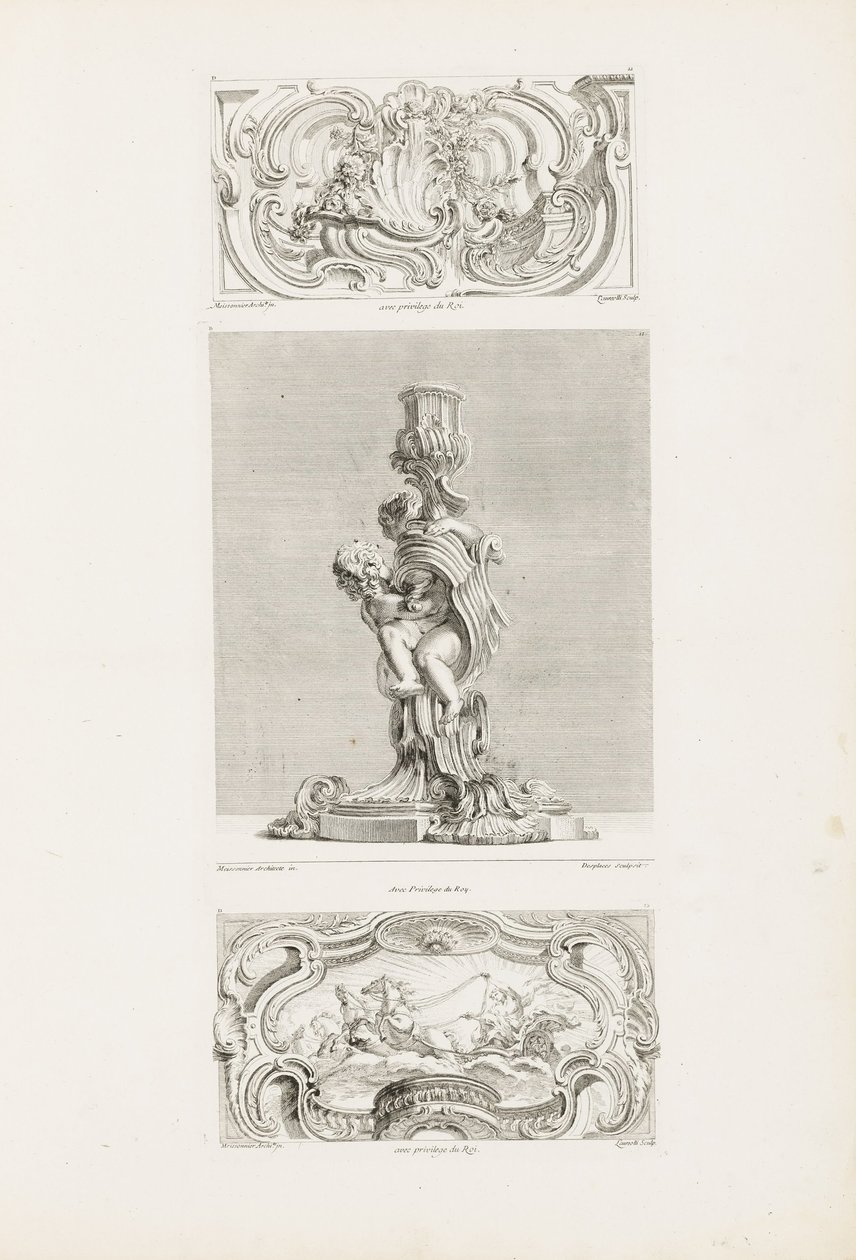 Ornamentpaneel met Schelpfontein Geflankeerd door Guirlandes en Voluten, pl. 22 in Oeuvre de Juste-Aurèle... door Juste Aurèle Meissonnier