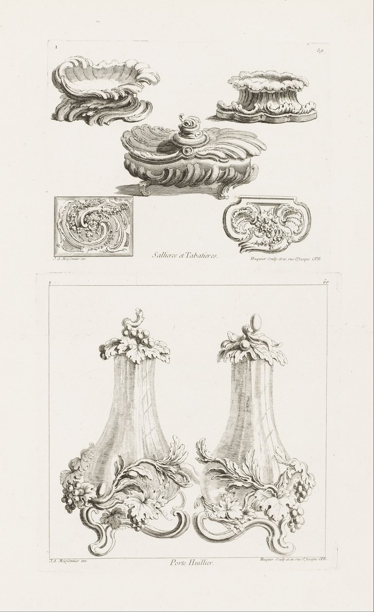 Sallieres et Tabatières, plaat 69 in Oeuvres de Juste-Aurèle Meissonnier door Juste Aurèle Meissonnier