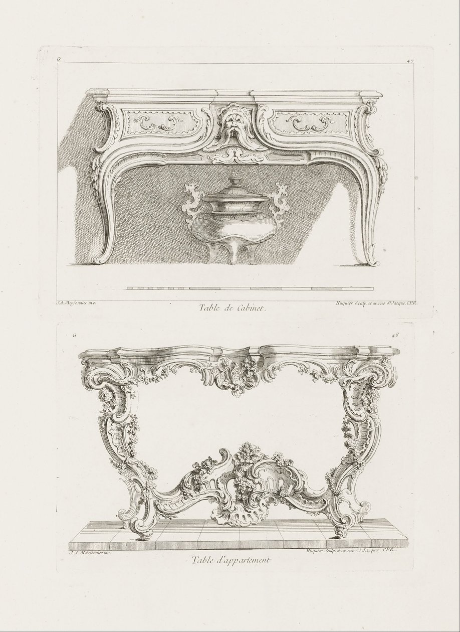 Tafel de Cabinet, 6e Plaat (Studie voor een Tafel), pl. 47 in Oeuvre de Juste-Aurèle Meissonnier door Juste Aurèle Meissonnier