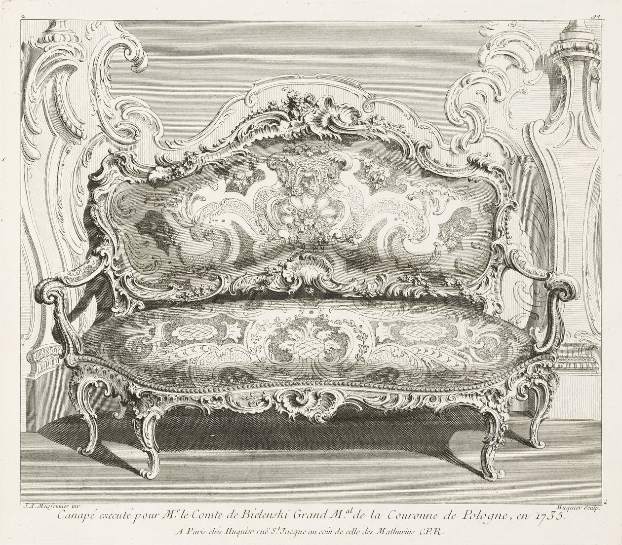 Sofa uitgevoerd voor de graaf van Bielinski Groot-M.al van de Kroon van Polen in 1735; Sofa uitgevoerd voor de graaf van Bielinski in 1735, 4e Plaat door Juste Aurèle Meissonnier