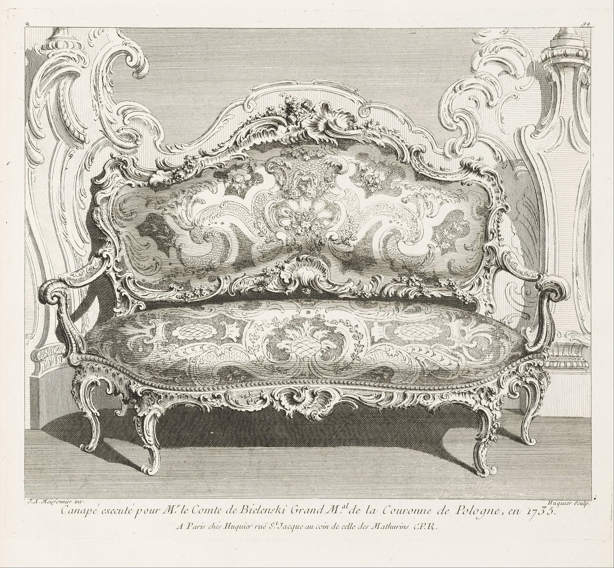 Canapé uitgevoerd voor de graaf van Bielinski in 1735, 4e plaat door Juste Aurèle Meissonnier