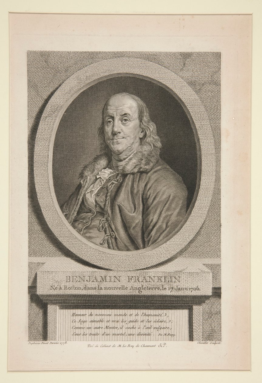 Benjamin Franklin, geboren in Boston, in New England, op 17 januari 1706 door Justus Chevillet