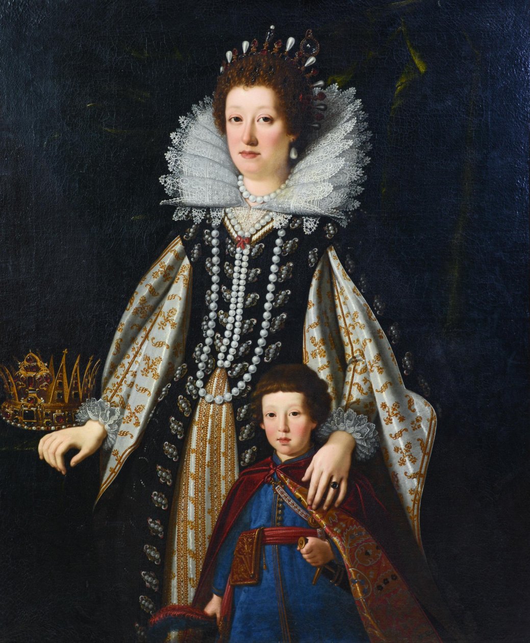 Portret van Maria Maddalena van Oostenrijk en haar zoon Ferdinando in Poolse klederdracht door Justus Sustermans