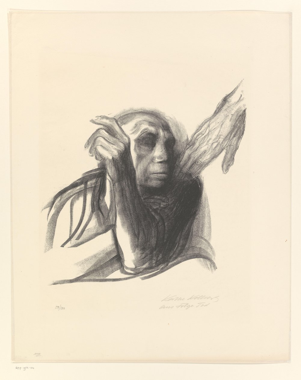 Käthe Kollwitz als oude vrouw met hand op de schouder door Käthe Kollwitz (signed by artist)