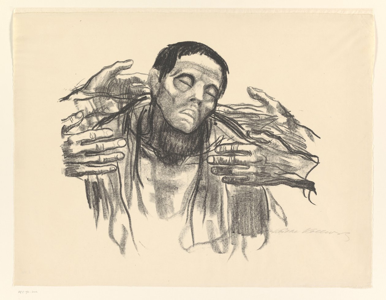 Man en vier handen door Käthe Kollwitz (signed by artist)