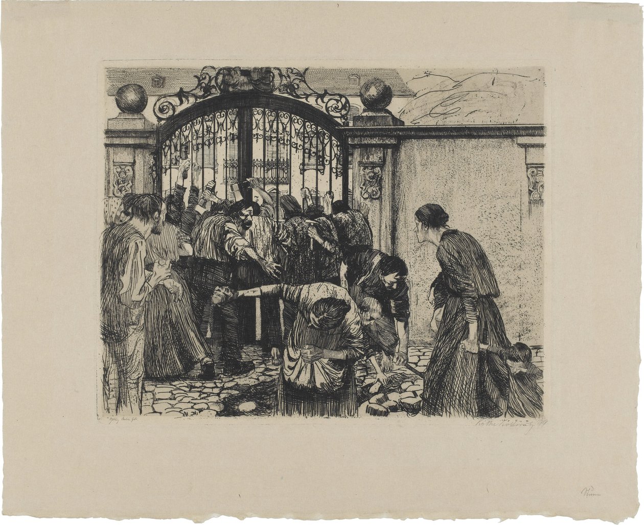 Een weversopstand, blad 5: Storm door Käthe Kollwitz