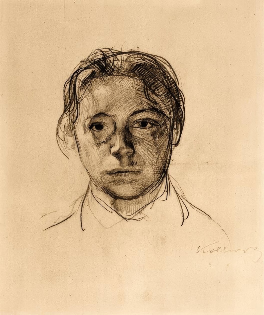 Jeugdzelfportret met los haar door Käthe Kollwitz