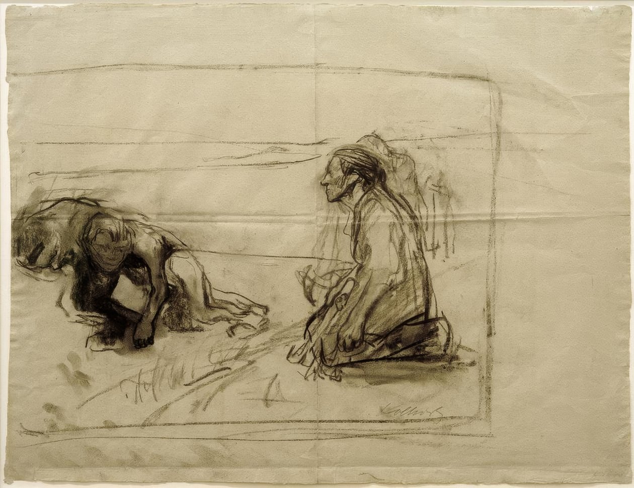 K. Kollwitz, Studie voor Ploeger (Ploeger met knielende vrouw) door Käthe Kollwitz