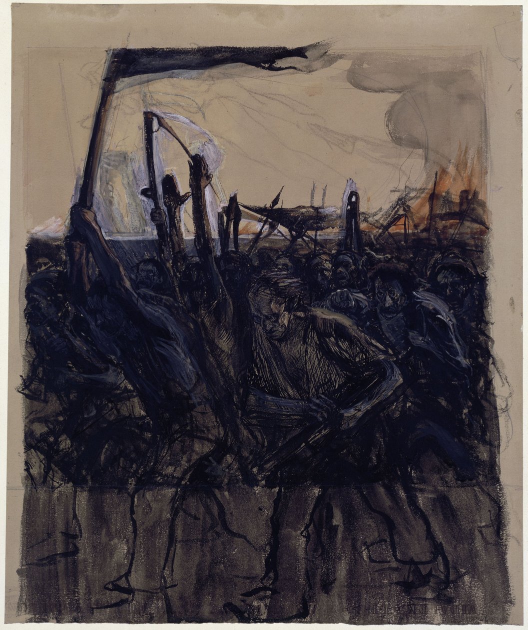 Studie naar „Aufruhr“ (omgekeerde schets naar de gelijknamige ets uit 1899) door Käthe Kollwitz