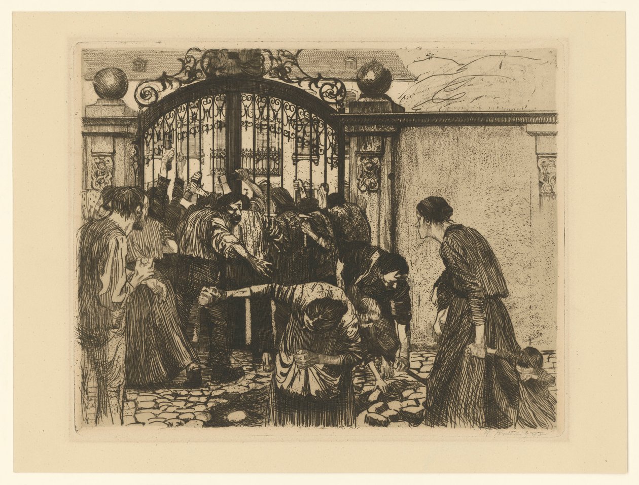 Sturm (blad 5 uit „Een weversopstand“, 2e versie) door Käthe Kollwitz