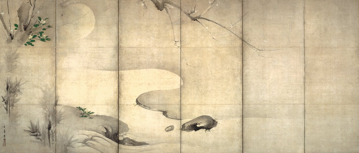 Pijnboom en Pruim bij Maanlicht door Kaiho Yusho