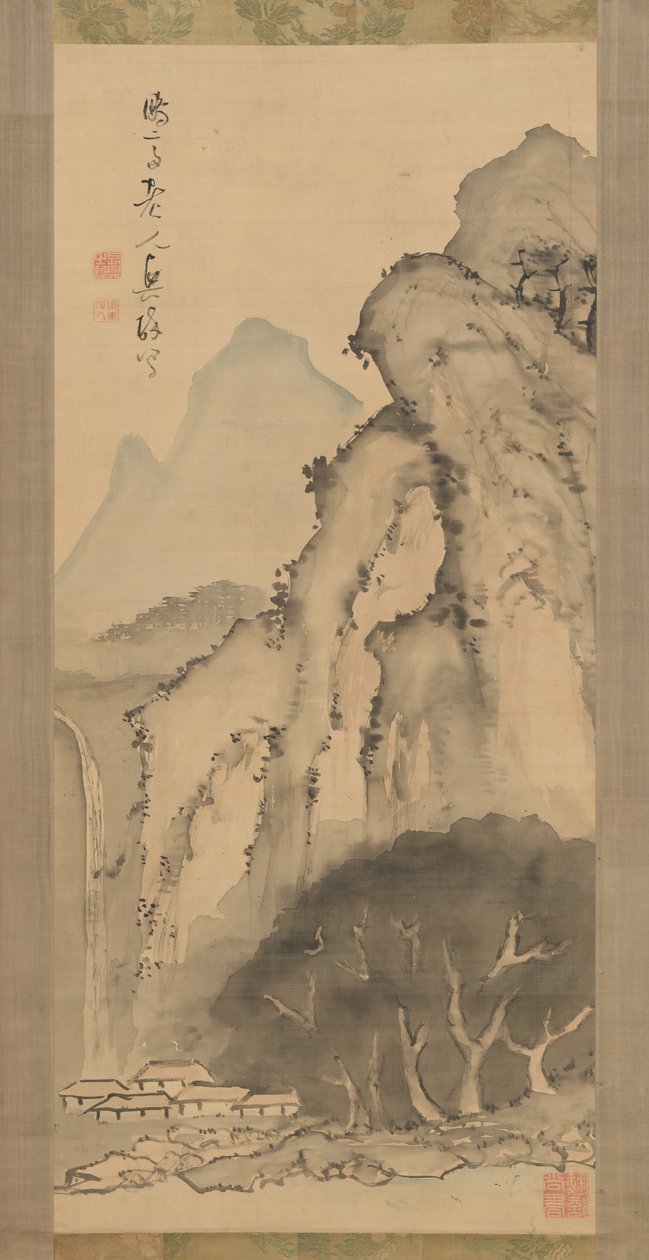 Landschap met waterval door Kameda Bosai