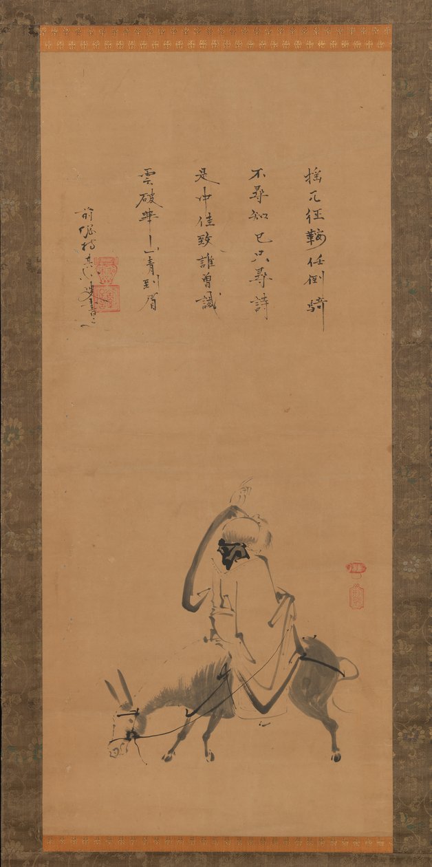 De Chinese dichter Pan Lang op een ezel, 17e eeuw door Kano Koya
