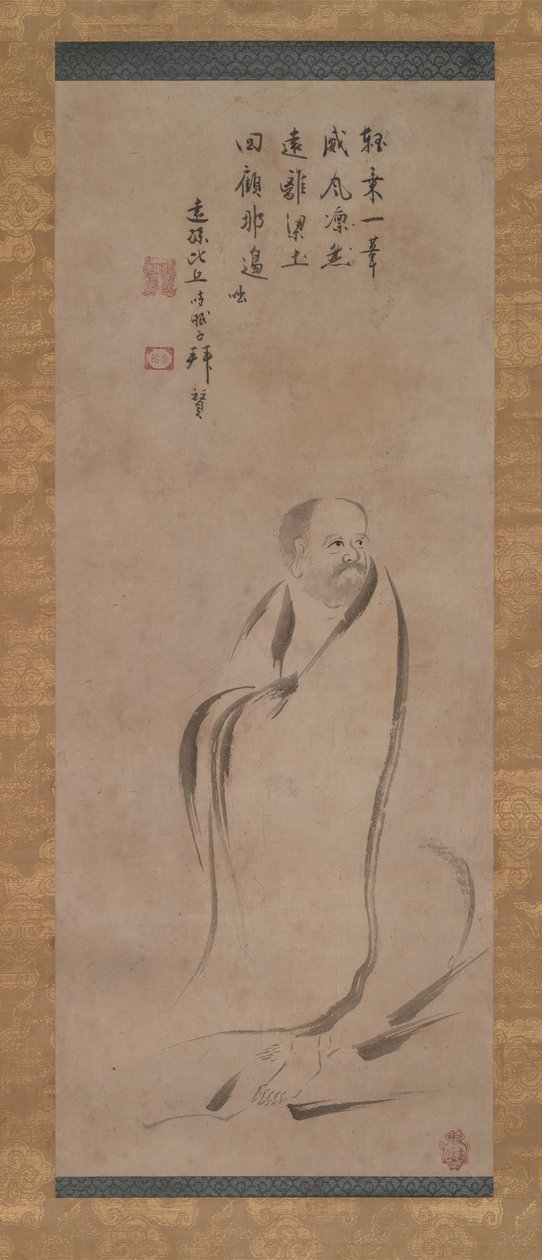 Bodhidharma steekt de Yangzi-rivier over op een riet, laat 16e eeuw door Kano Soshu