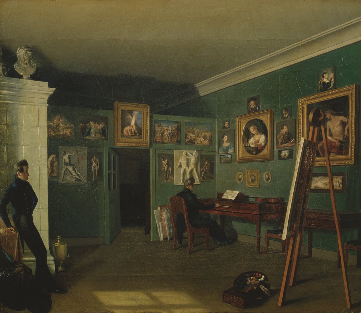 Het atelier van de schilder, 1830 door Kapiton Selentsov