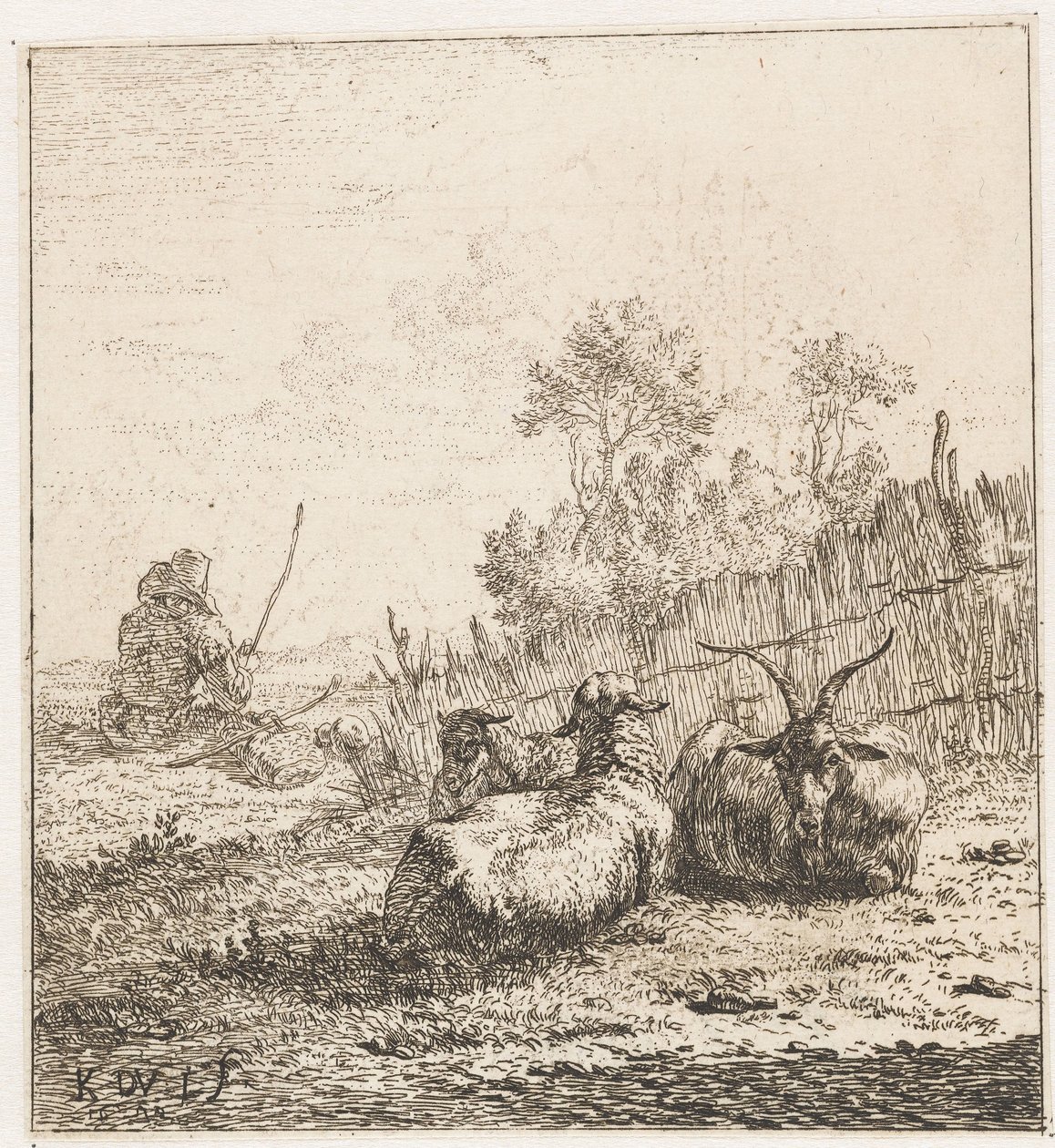 Geit en twee schapen door Karel Du Jardin