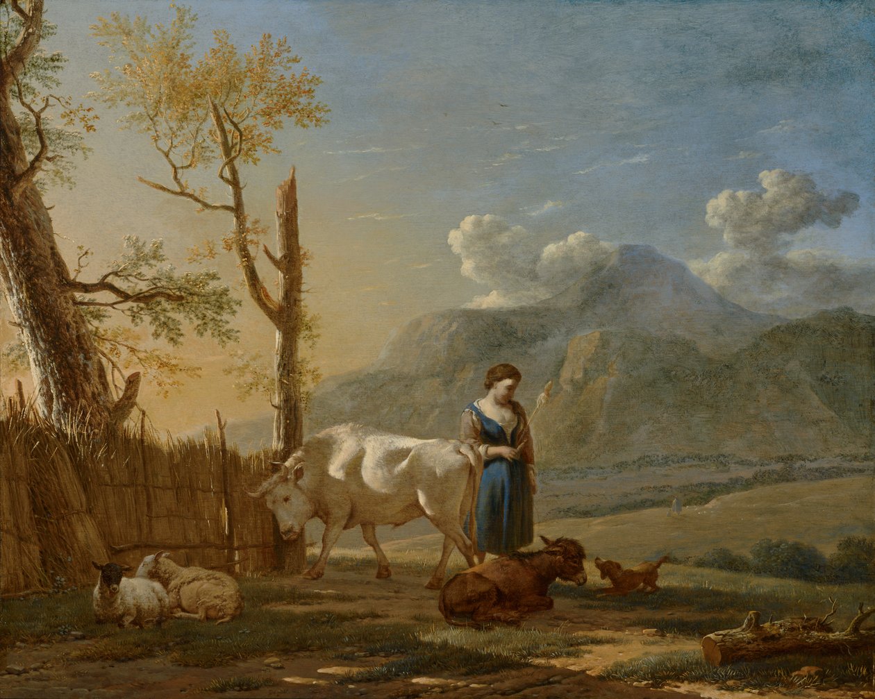 Landschap met een herderin door Karel Dujardin