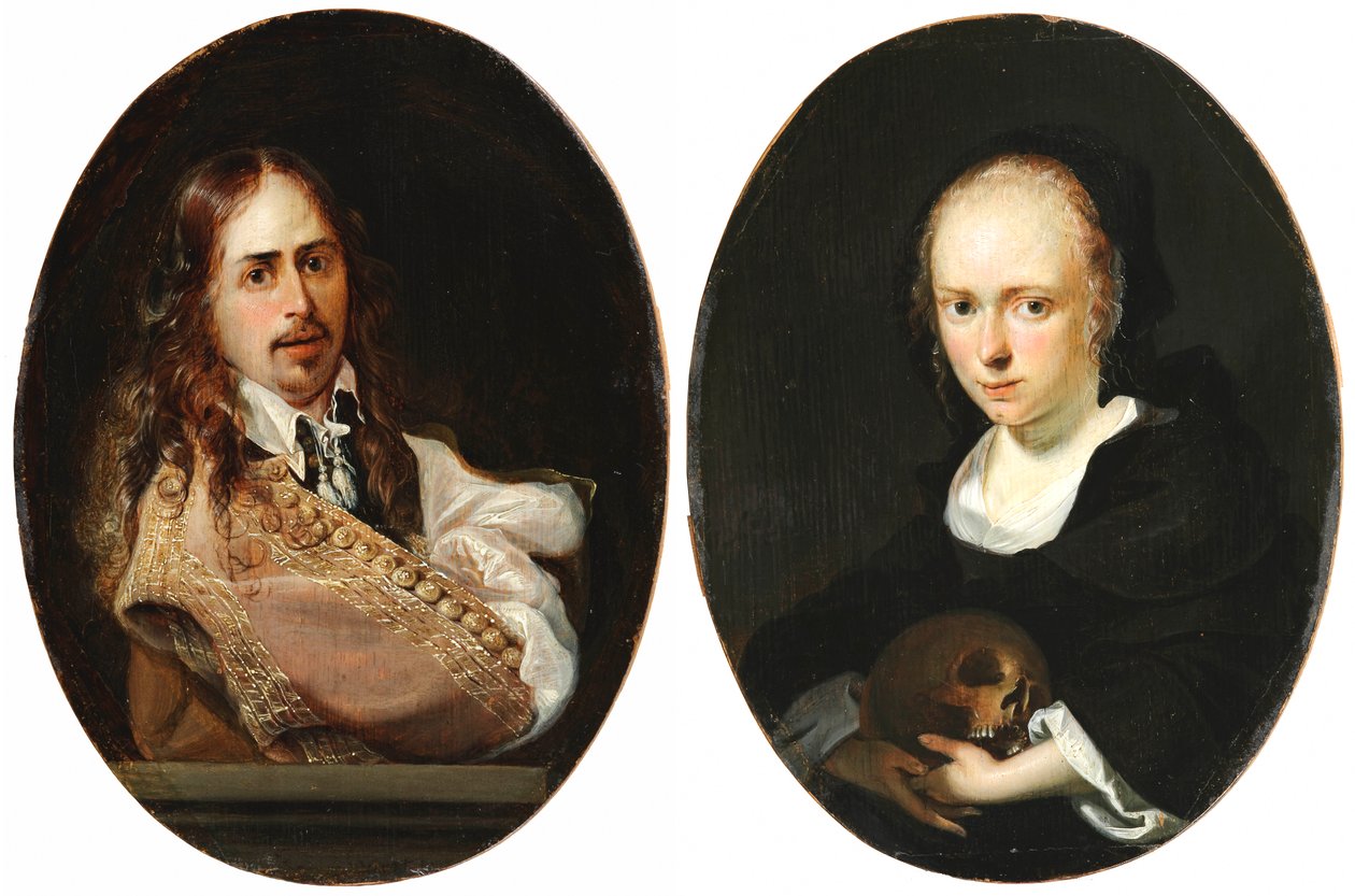Zelfportret en Portret van Cornelia Bouwers, de vrouw van de kunstenaar door Karel Slabbaert