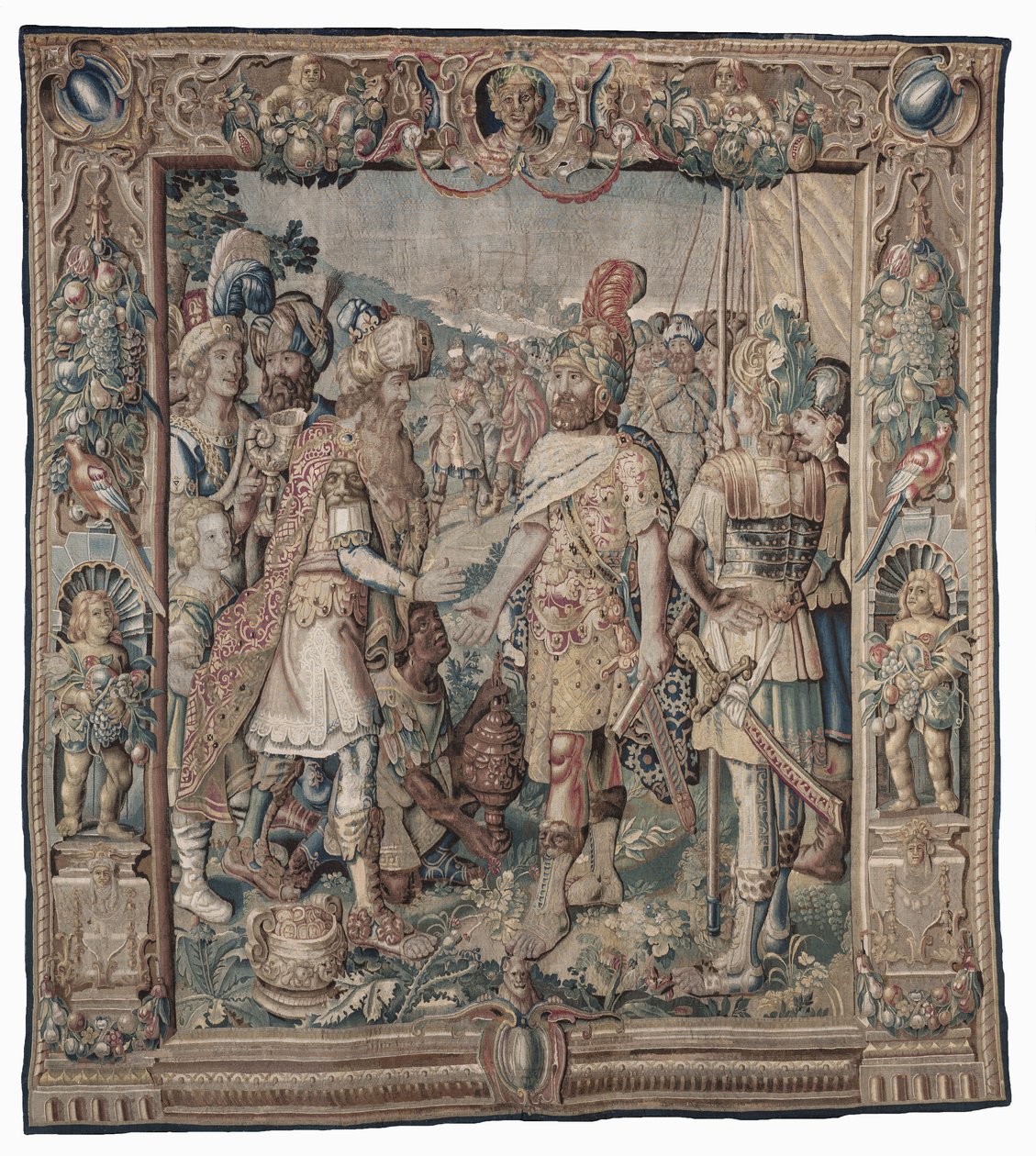Antonius wint de enige Romeinse overwinning op de Parthen; wandtapijt door Karel van II Mander