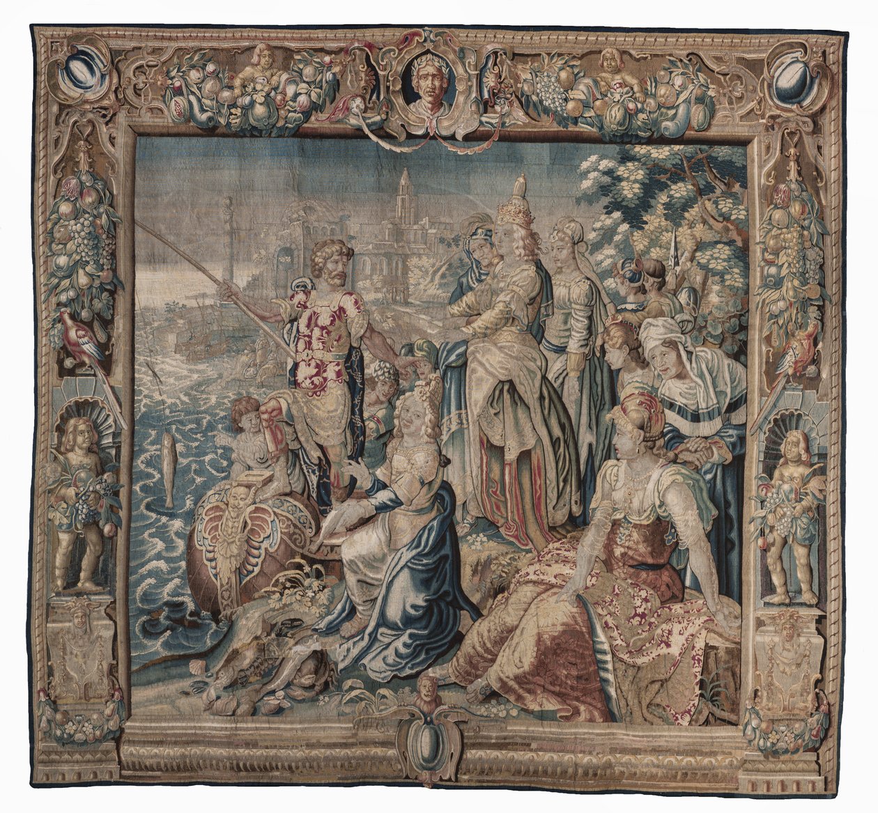 Antonius en Cleopatra (Antonius vangt een gezouten vis); wandtapijt, datum onbekend door Karel van II Mander