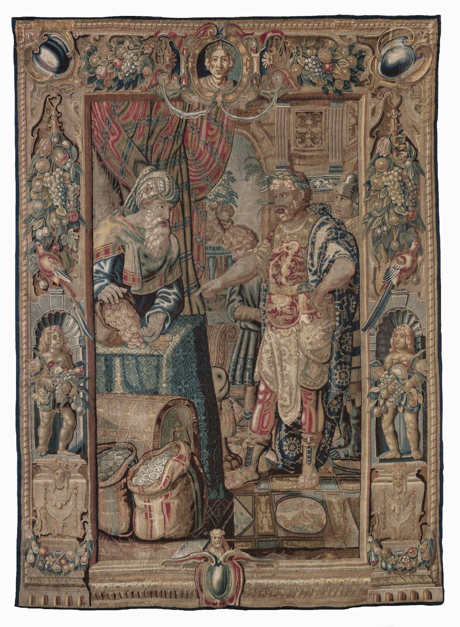 Antonius en Cleopatra (Antonius verovert Pelusium); wandtapijt, datum onbekend door Karel van II Mander