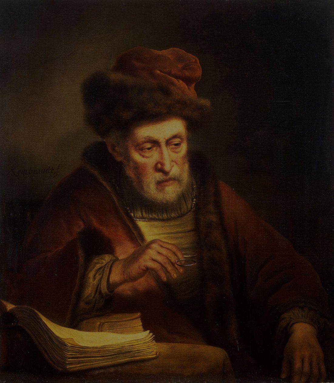 Oude man met een paar brillen door Karel van der Pluym