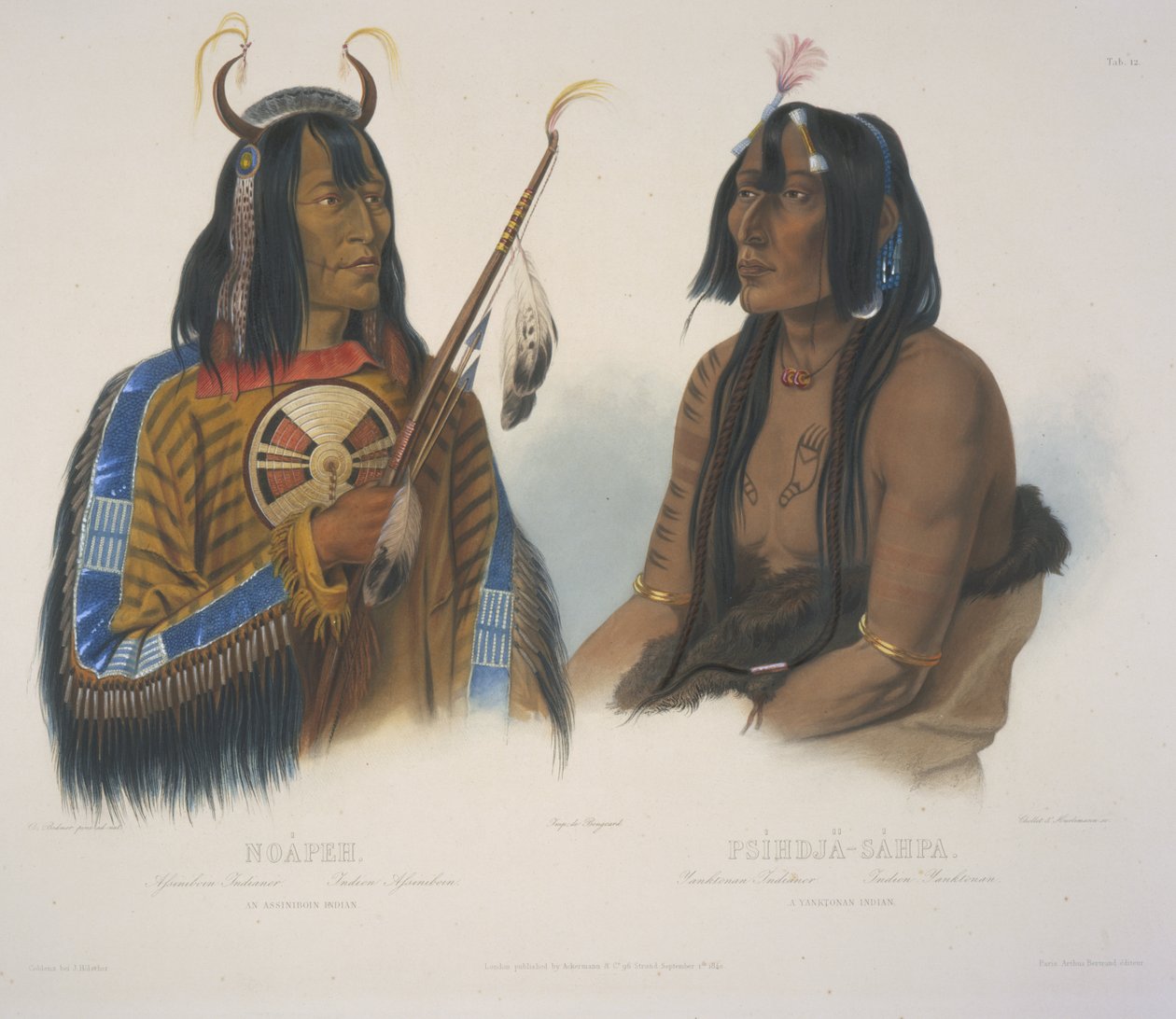 Een Assiniboin-indiaan en een Yanktonan-indiaan door Karl Bodmer
