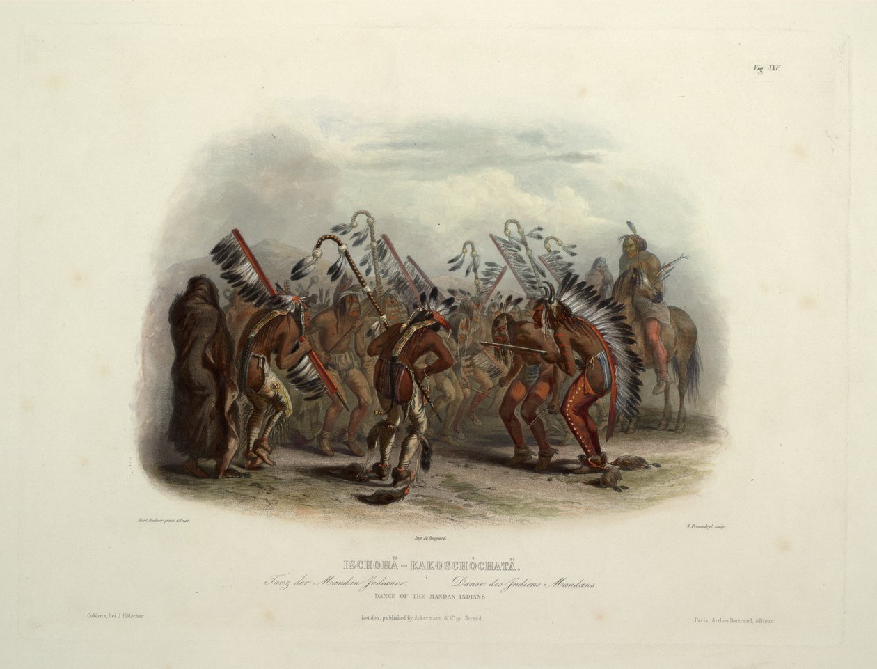 Ischohä-Kakoschochatä Dans van de Mandan-indianen door Karl Bodmer