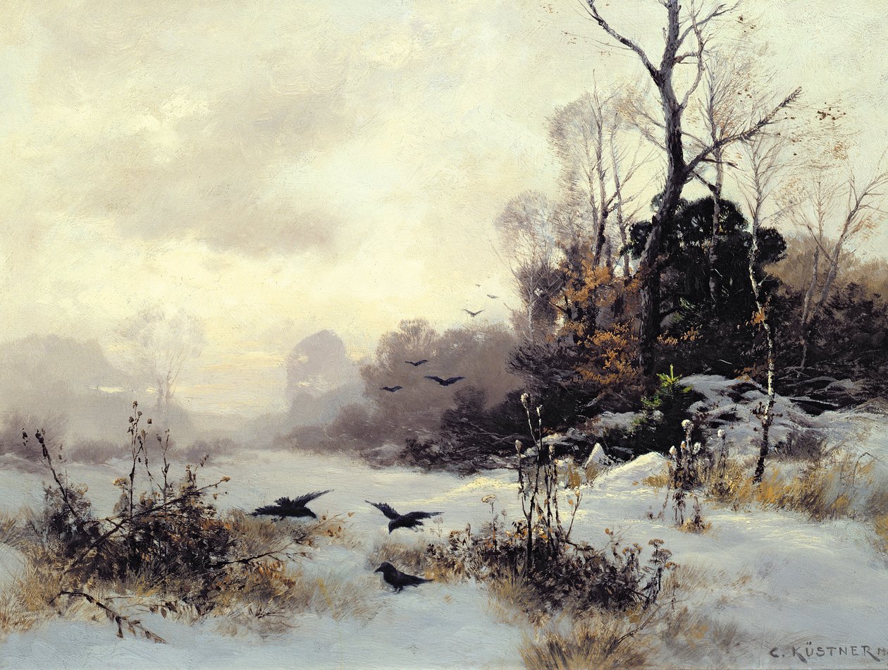 Kraaien in een winterlandschap, 1907 door Karl Kustner