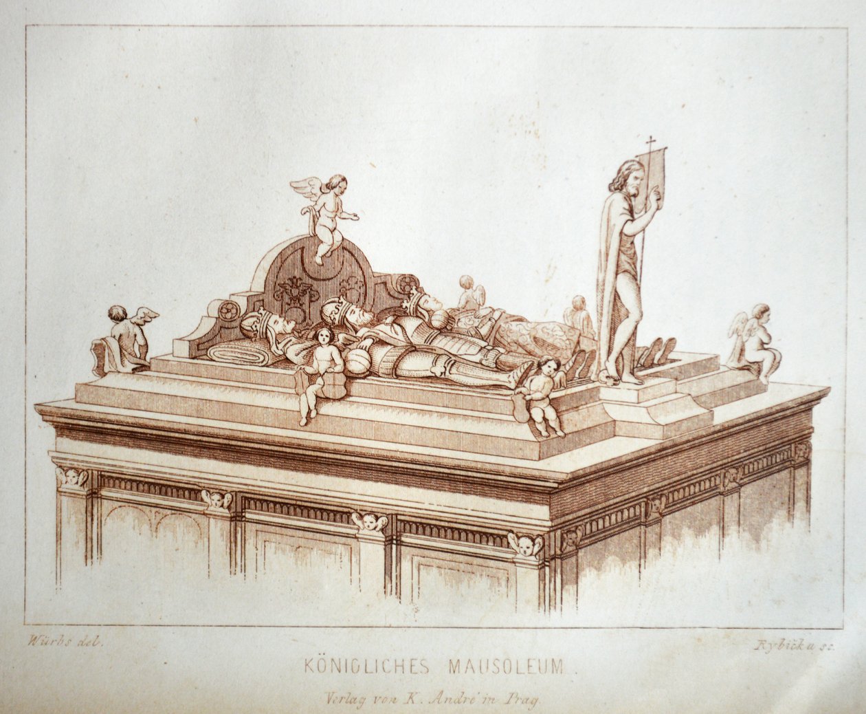Illustratie uit het boek Der Dom zu Prag uit 1858, die de graven van koningen in de Sint-Vituskathedraal toont door Karl Wurbs