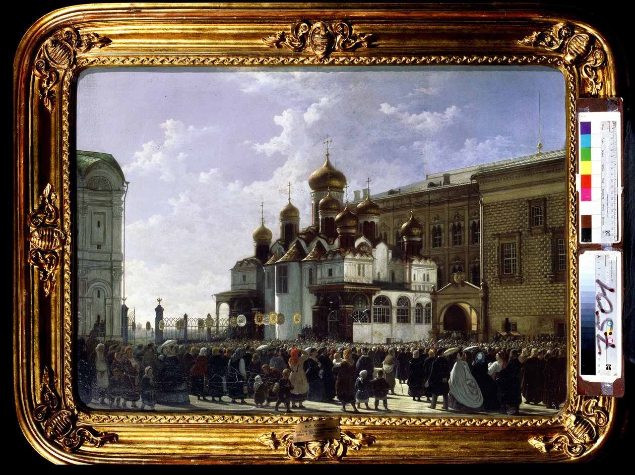 Paasprocessie bij de Maria-Boodschapkathedraal in Moskou door Karl Fridrikh Petrovich Bodri