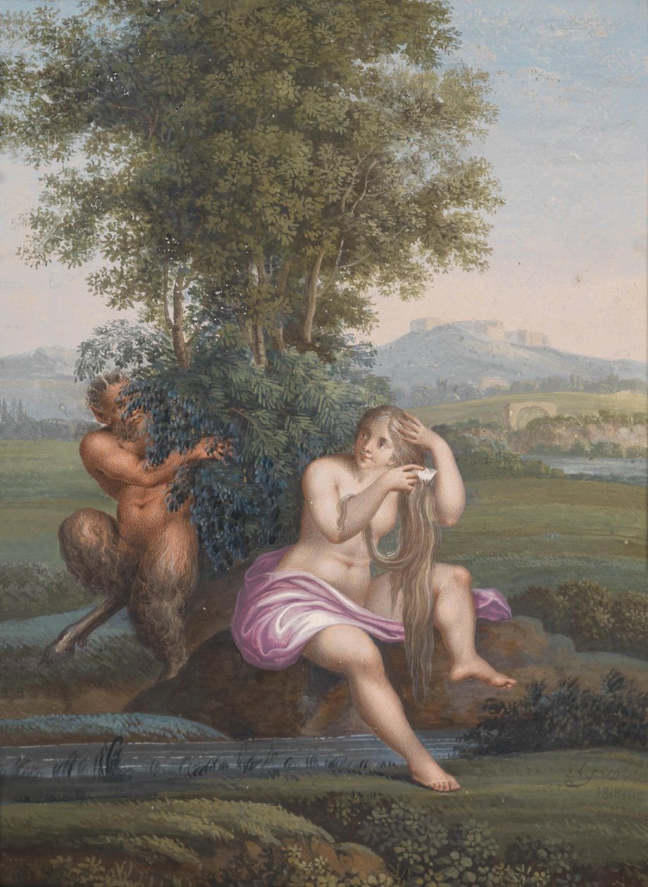 Beeknimf en faun door Karl Agricola