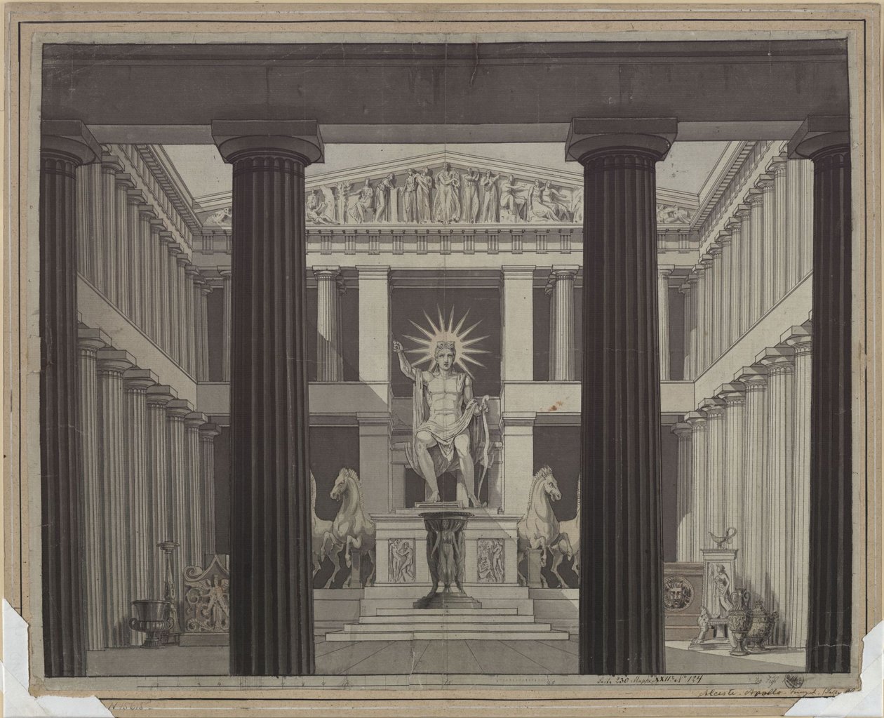 Alceste. Opera van Christoph Willibald Gluck. Ontwerp voor het tweede decor. Interieur van de tempel van Apollo door Karl Friedrich Schinkel