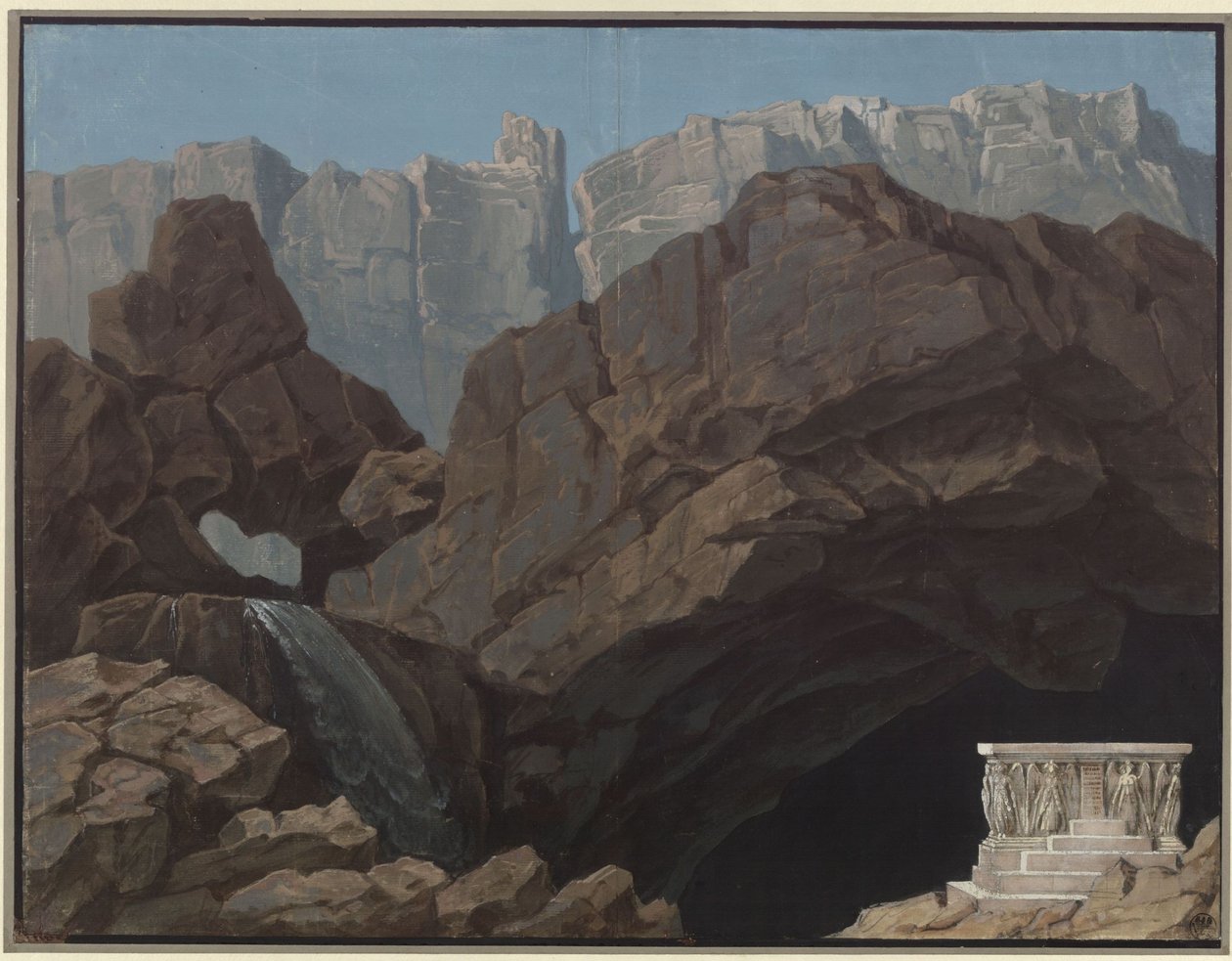 Alceste. Opera van Christoph Willibald Gluck. Ontwerp voor het 4e decor. Ingang naar de onderwereld door Karl Friedrich Schinkel