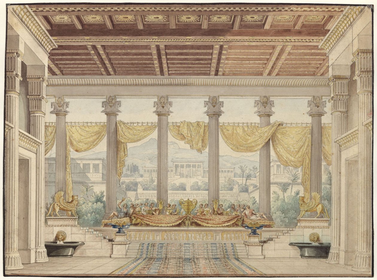 Alexander en Darius. Tragedie van Friedrich von Uechtritz. Ontwerp voor het 4e decor. Open hal door Karl Friedrich Schinkel