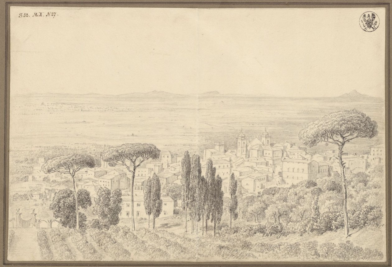 Uitzicht op een plaats, waarschijnlijk aan de rand van Rome door Karl Friedrich Schinkel