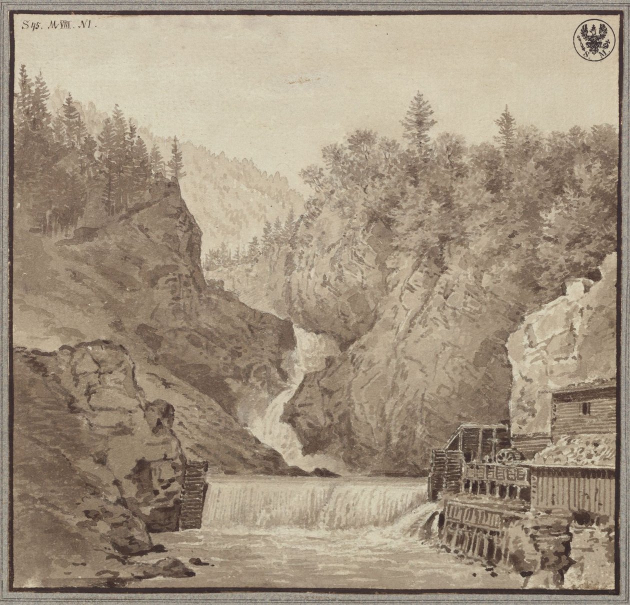 Gezicht op de waterval bij Lend in de regio Salzburg door Karl Friedrich Schinkel