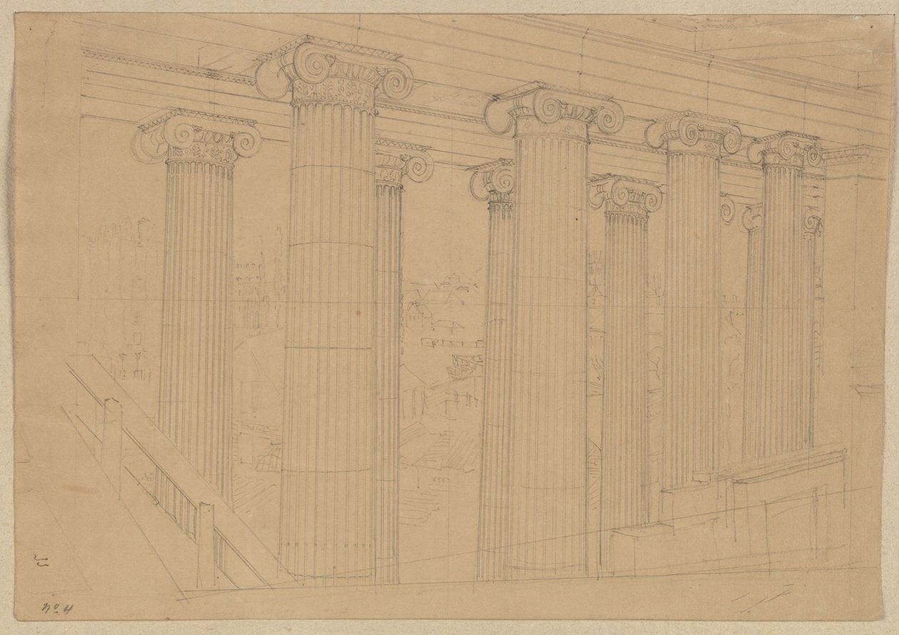 Berlijn. Altes Museum aan de Lustgarten. Uitzicht vanuit de hal tijdens de bouw door Karl Friedrich Schinkel